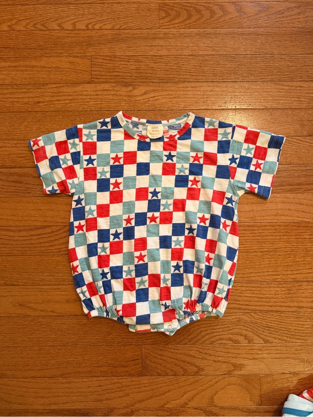 SIIX Organic Cotton Red White Blue Checkered Bubble Romper 18/24